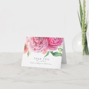 Pink Watercolor Flowers Elegant Wedding Thank You Card