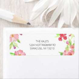 Pink Watercolor Flowers Floral Return Labels