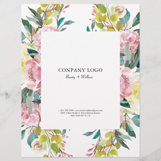 Pink watercolor flowers flyer (Back)