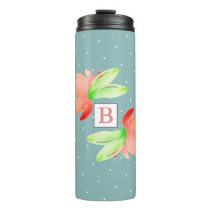 Pink Watercolor Flowers & Foliage Monogram Thermal Tumbler