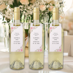 Pink Watercolor flowers Gold Modern Wedding Party Bottle Tag