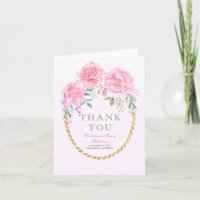 Pink Watercolor Flowers Gold Wrap edding Thank You