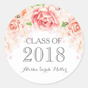 Pink Watercolor Flowers Graduation 2018 Classic Round Sticker