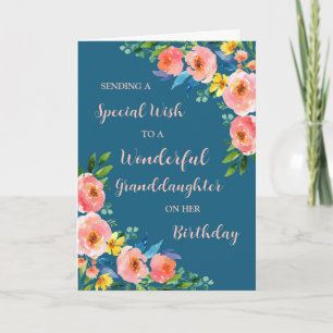 Pink Watercolor Flowers Granddaughter Birthday Card