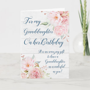 Pink Watercolor Flowers Granddaughter Birthday Card