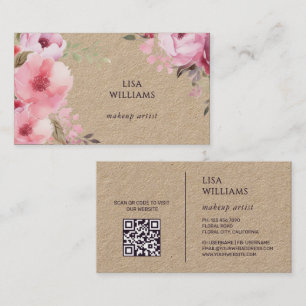Pink Watercolor Flowers Kraft Business Card