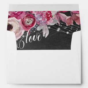 Pink Watercolor Flowers Lights Chalkboard Love Envelope