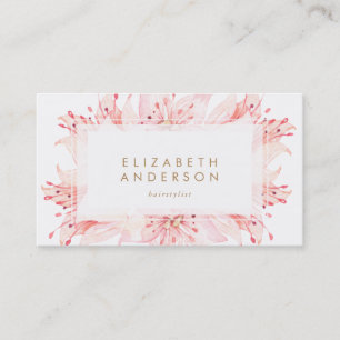 Pink Watercolor Flowers Lilies Business Card