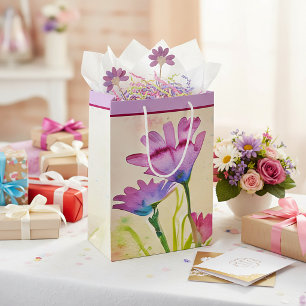 Pink watercolor flowers medium gift bag