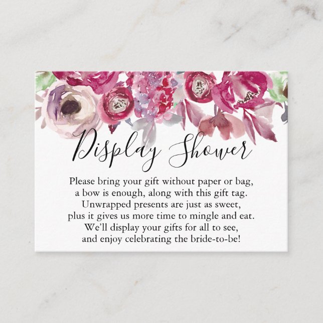 Pink Watercolor Flowers No Wrap Bridal Shower Enclosure Card (Front)