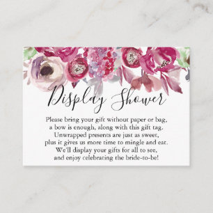 Pink Watercolor Flowers No Wrap Bridal Shower Enclosure Card