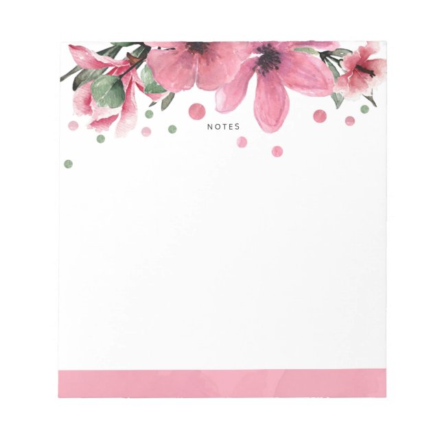 Pink Watercolor Flowers Notepad (Front)