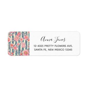 Pink Watercolor Flowers on Stripes Label