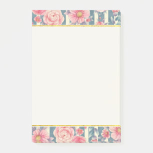 Pink Watercolor Flowers on Stripes Post-it Notes