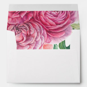 Pink Watercolor Flowers Pattern Wedding Envelopes