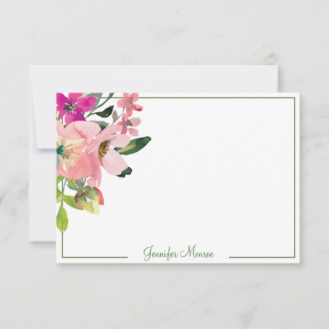 Pink watercolor flowers personalised  card (Front)