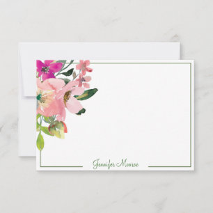 Pink watercolor flowers personalised card