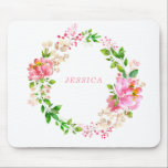 Pink Watercolor Flowers Personalised Mouse Mat<br><div class="desc">Pink Watercolor Flowers Custom Mouse Pad</div>