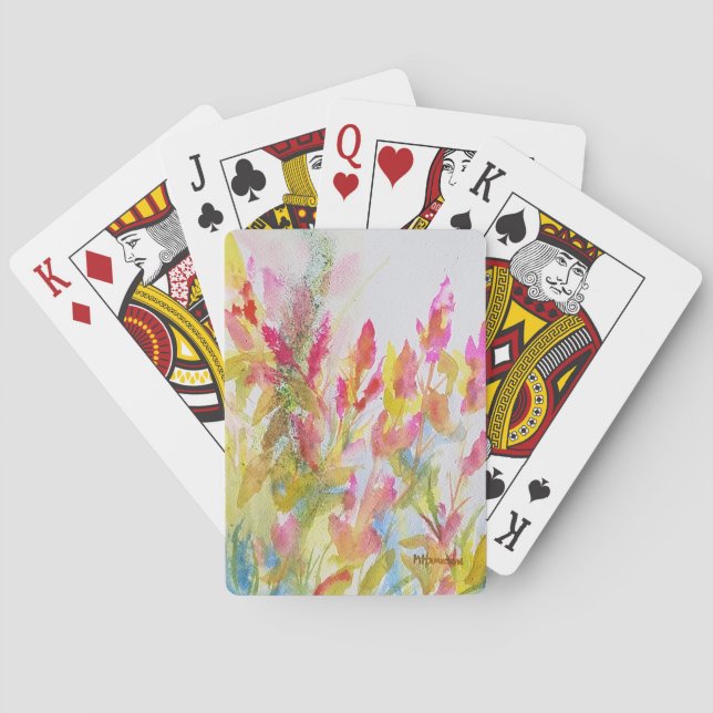 Pink Watercolor Flowers Playing Cards (Back)