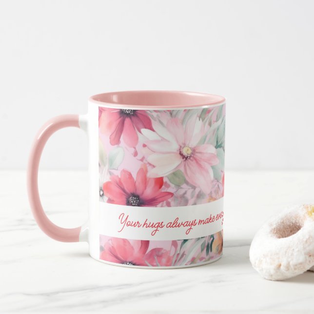 Pink Watercolor FLowers Print | Gift for Mum | Mug (With Donut)
