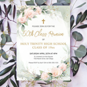 Pink Watercolor Flowers Religious Class Reunion Invitation