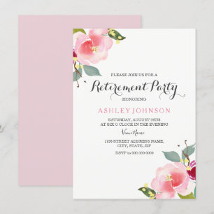 Pink Watercolor Flowers Retirement Party Invite