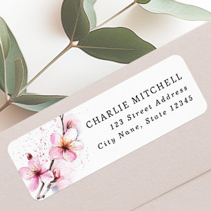 Pink watercolor flowers return address