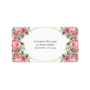 Pink Watercolor Flowers Return Address Label