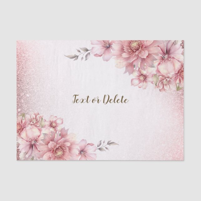 Pink Watercolor Flowers Shiny Glitter Modern Tissue Paper (Front)
