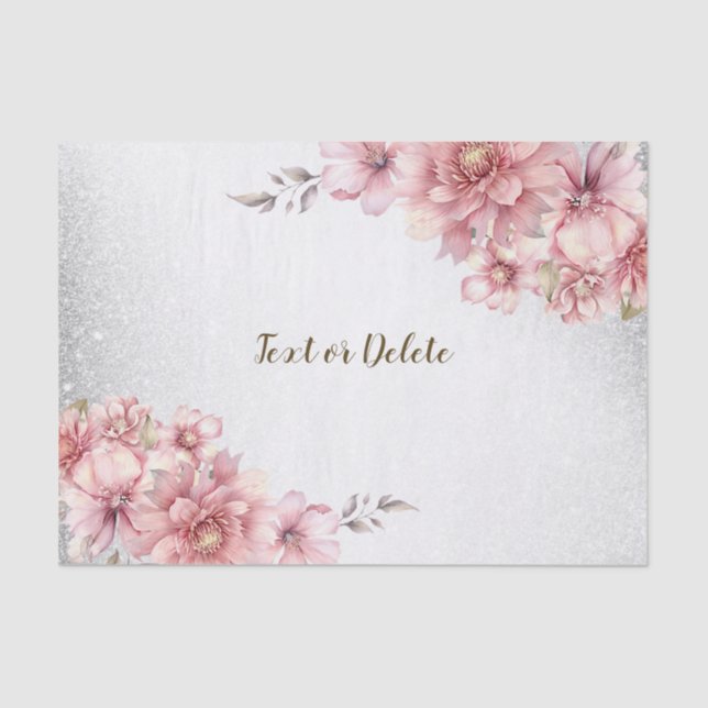 Pink Watercolor Flowers Shiny Glitter Modern Tissue Paper (Front)