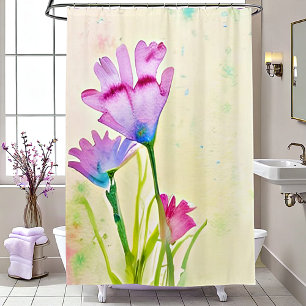 Pink watercolor flowers shower curtain