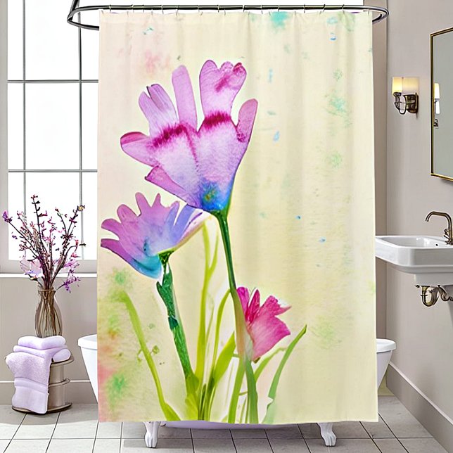 Pink watercolor flowers shower curtain (Creator Uploaded)