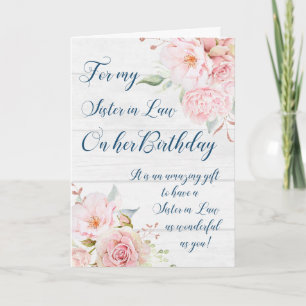 Pink Watercolor Flowers Sister in Law Birthday Card