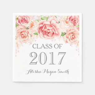 Pink Watercolor Flowers Vintage 2017 Graduation Napkin