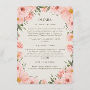 Pink Watercolor Flowers Wedding Detail Enclosure C Card