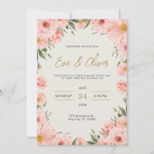 Pink Watercolor Flowers Wedding Invitation