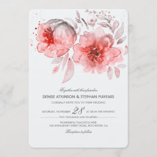 Pink Watercolor Flowers Wedding Invitation