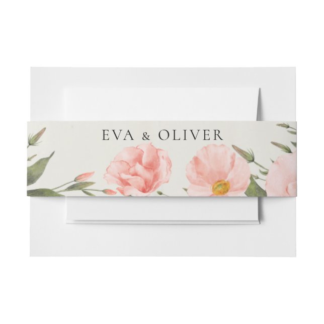 Pink Watercolor Flowers Wedding  Invitation Belly  Invitation Belly Band (Front Example)