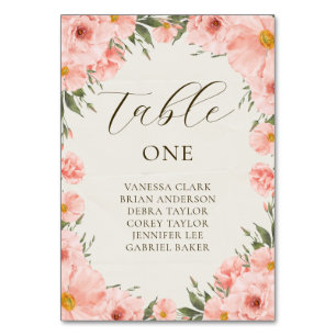 Pink Watercolor Flowers Wedding Table Number