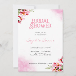 Pink Watercolor Flowers White Bridal Shower Invitation