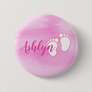 Pink Watercolor Footprint Little Baby Feet Name 6 Cm Round Badge