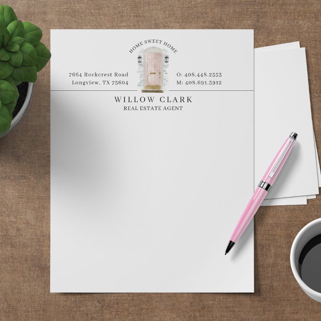 Pink Watercolor Front Door Personalised Company Custom Letterhead (Creator Uploaded)