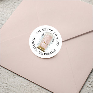 Pink Watercolor Front Door Real Estate Referral Classic Round Sticker