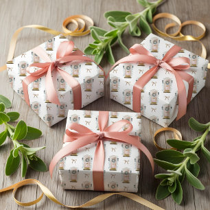 Pink Watercolor Front Door Wreath Bow Holiday Wrapping Paper Sheet