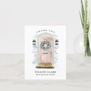 Pink Watercolor Front Door & Wreath Thank You Card