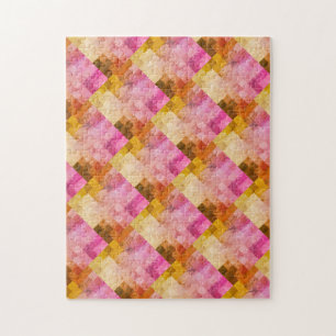 Pink Watercolor Geometric Pattern Jigsaw Puzzle