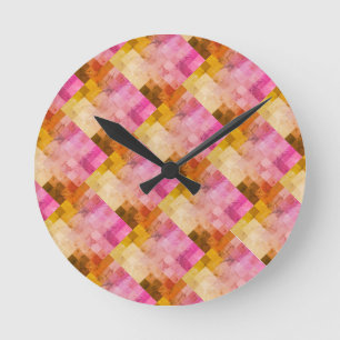 Pink Watercolor Geometric Pattern Round Clock
