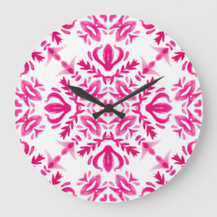 Pink watercolor: geometric tile design. large clock