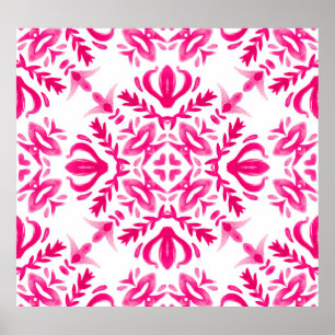 Pink watercolor: geometric tile design. poster