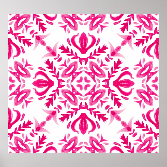 Pink watercolor: geometric tile design. poster (Front)